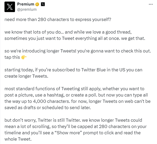 Twitter blue character limit
